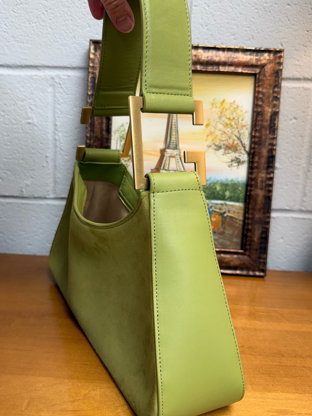 Cult Gaia Aliza Lime Green Suede Leather Shoulder Bag Gold Hardware - Picture 9 of 16